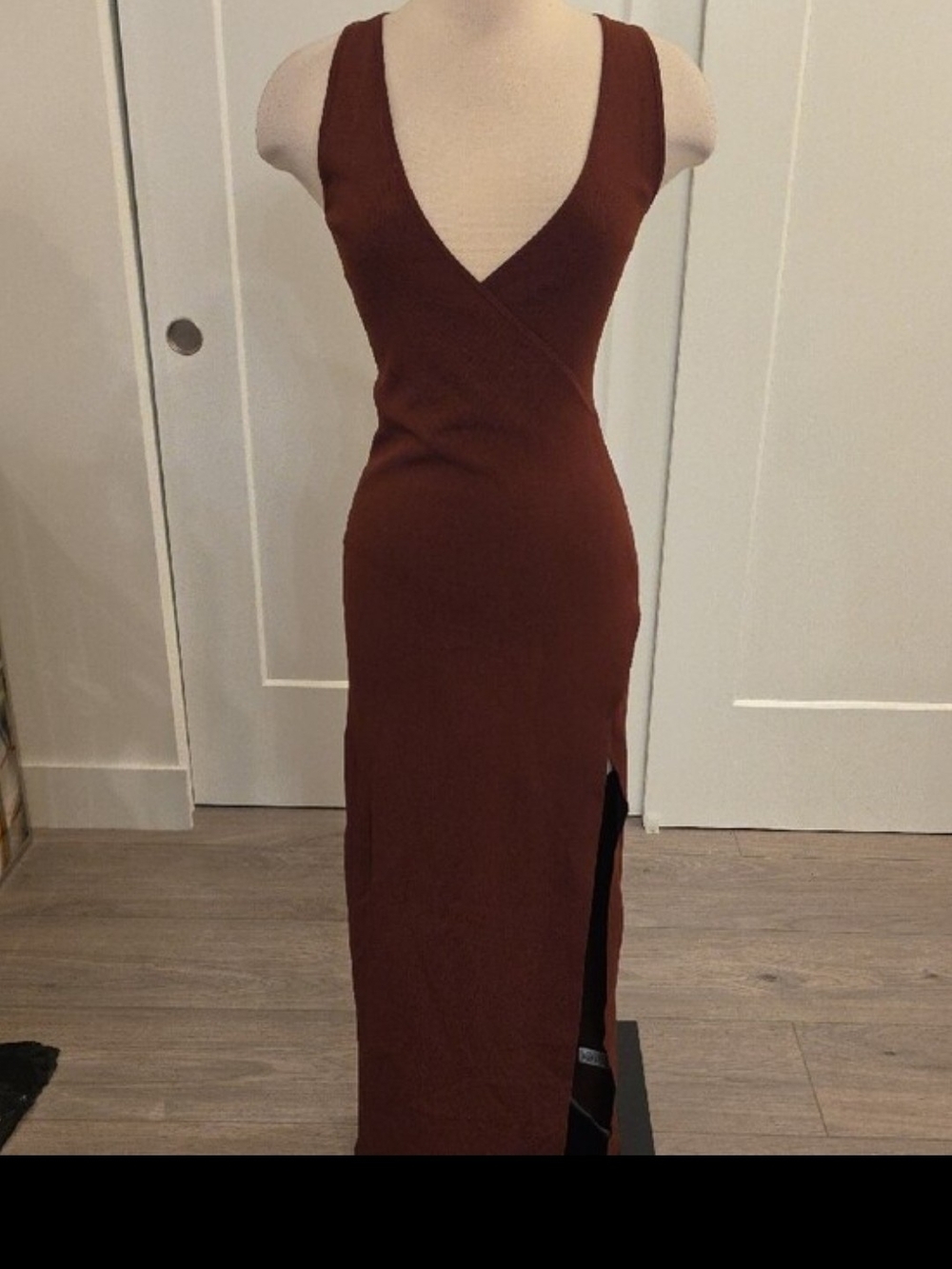 Meshki women’s Sleeveless knit Chocolate Brown Maxi Dress size XS like new